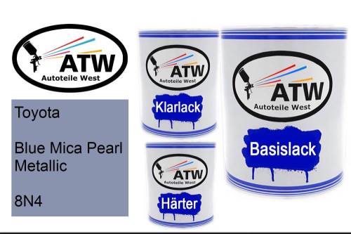 Toyota, Blue Mica Pearl Metallic, 8N4: 1L Lackdose + 1L Klarlack + 500ml Härter - Set, von ATW Autoteile West.